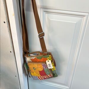 Fossil Orange and Green Artistic Crossbody Bag